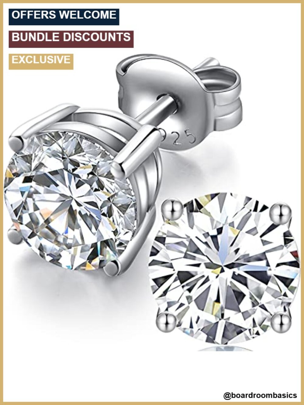 18K White Gold Plated Simulated Diamond Stud Earrings s925 Sterling Silver